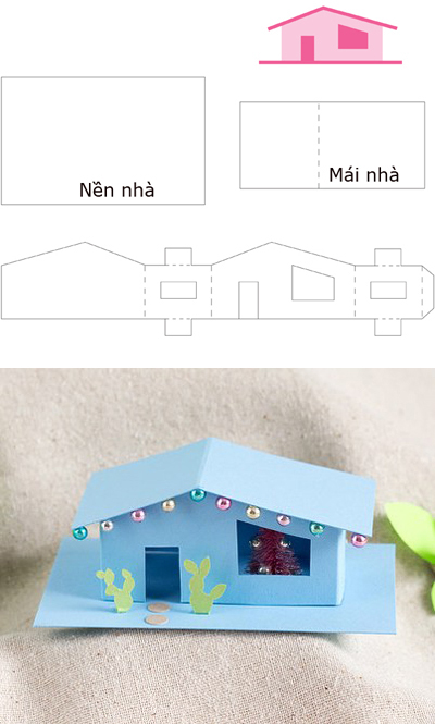 C&#225;ch l&#224;m ng&#244;i nh&#224; 2 gian bằng giấy b&#236;a trang tr&#237; b&#224;n học