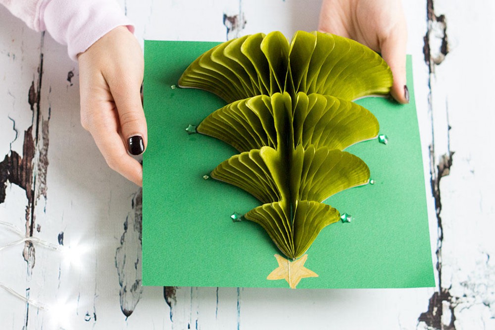 C&#225;ch l&#224;m thiệp Gi&#225;ng sinh h&#236;nh c&#226;y th&#244;ng Noel 3D độc đ&#225;o