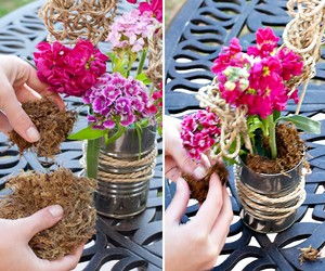 Cắm hoa độc đ&#225;o với vỏ lon v&#224; d&#226;y thừng cho ng&#224;y đầu xu&#226;n