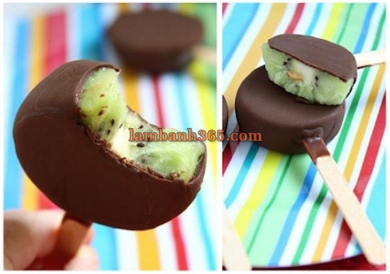 Làm kem que kiwi bọc chocolate đơn giản mà cực ngon